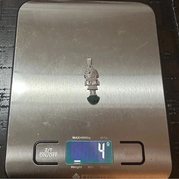 Vintage Peruvian Sterling Silver Turquoise Tumi God Pendant - Picture 5 of 5